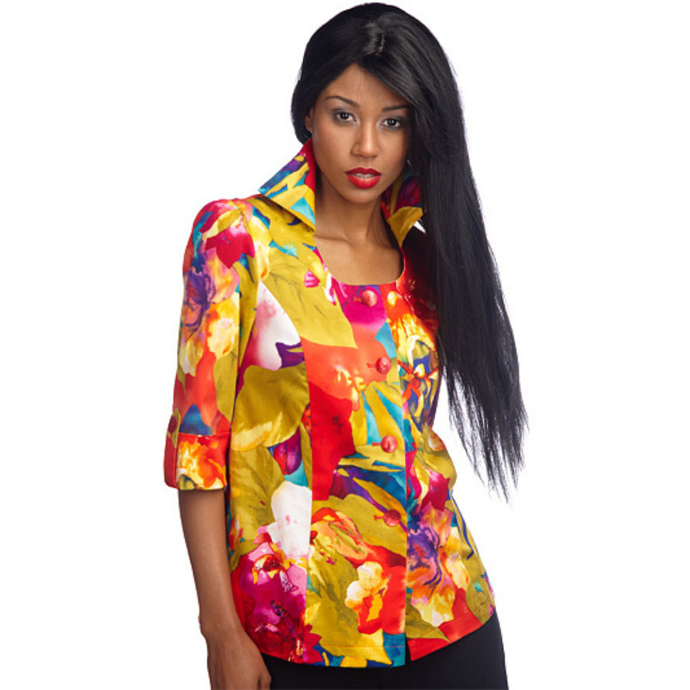 Fully Lined Floral Print Jacket w/Roll-back Cuffs